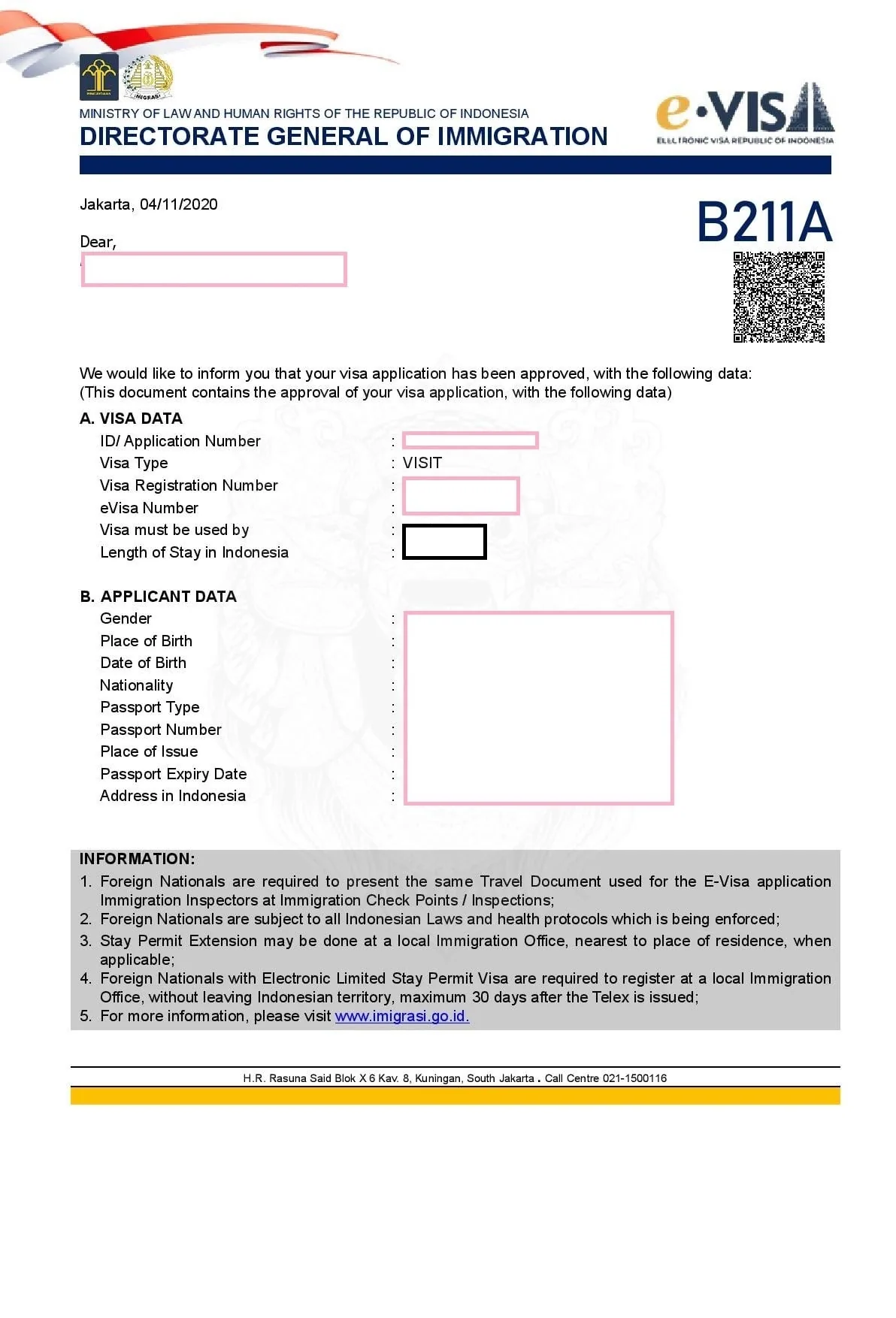 visa b211a