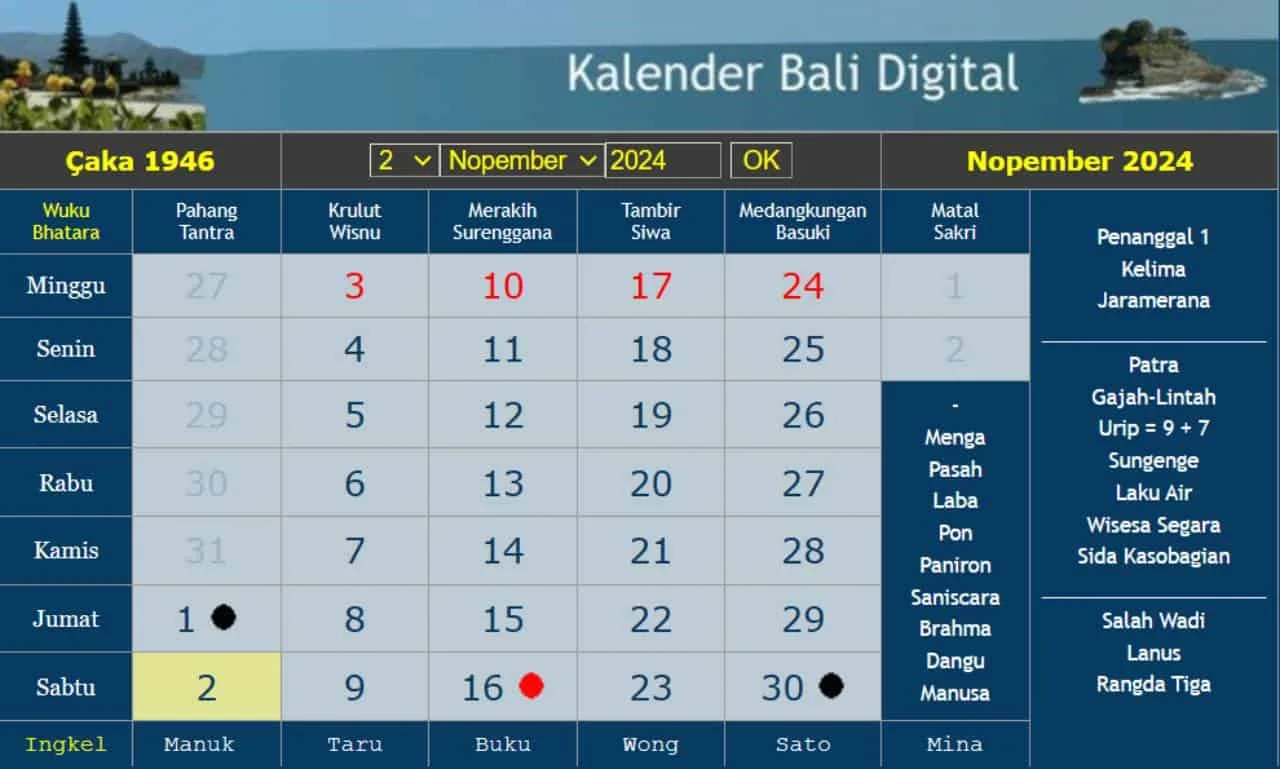 calendrier balinais novembre