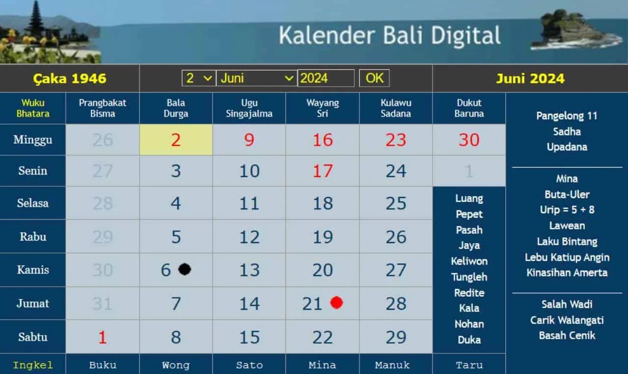 le calendrier balinais juin