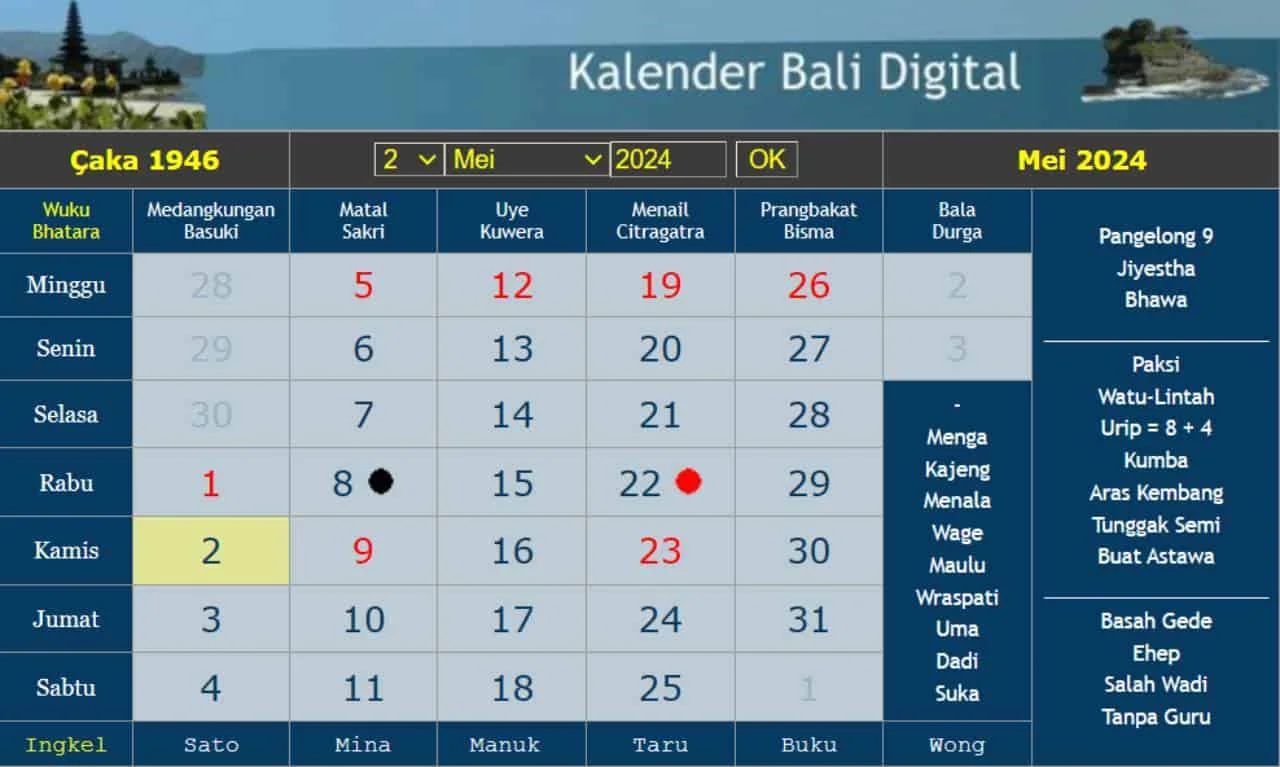 le calendrier balinais mai