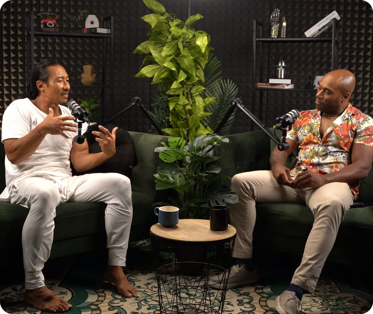 Podcast filming in a studio