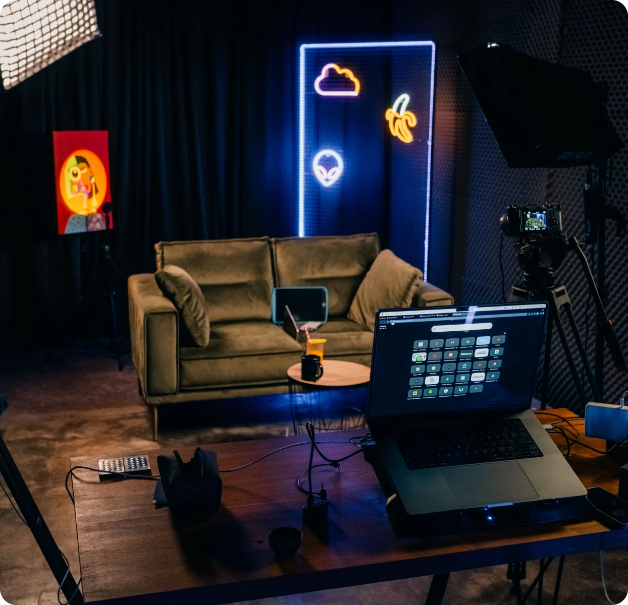 Caméras et éclairage Villo Studio prêts pour une session d'enregistrement