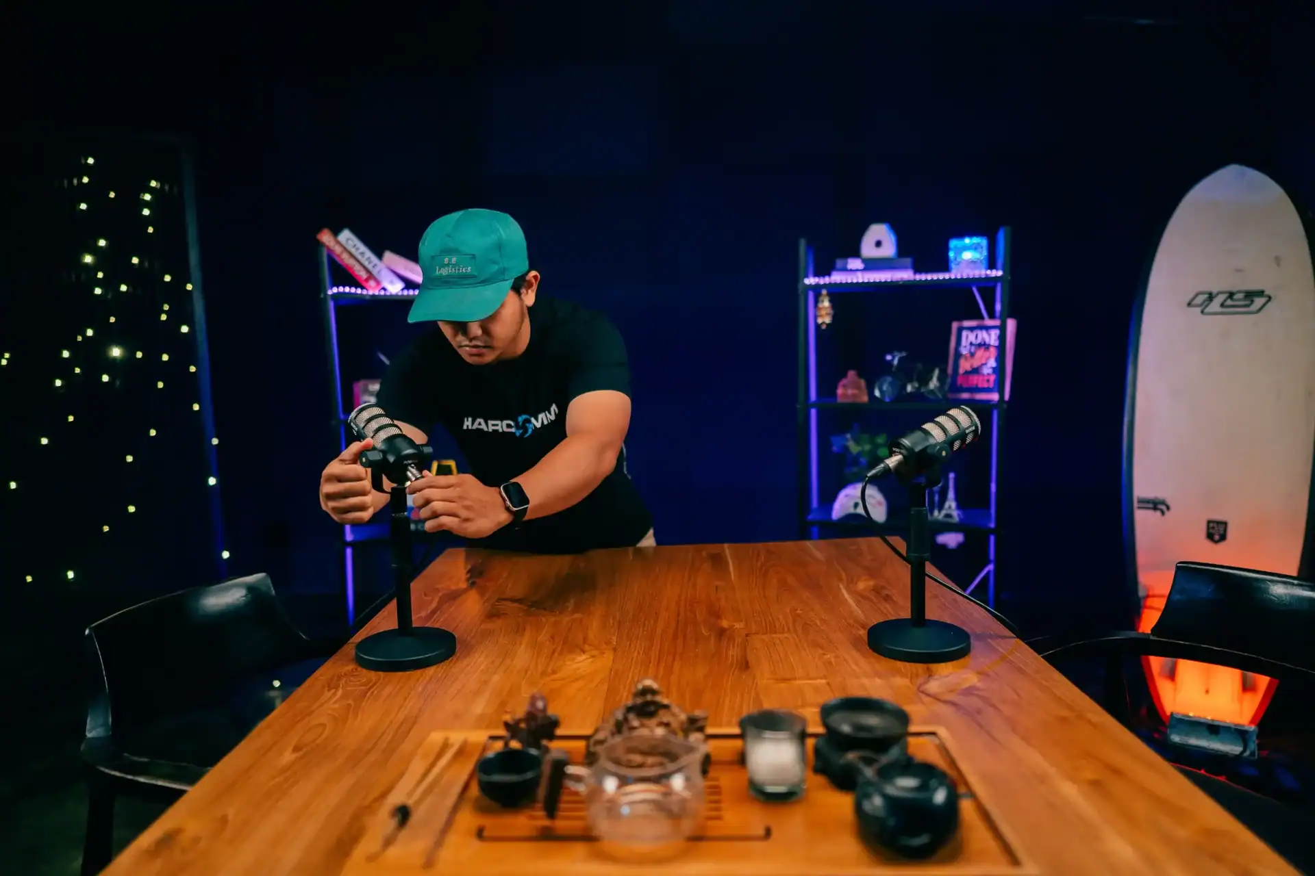 Podcast editing setup at Villo Studio Bali — full episode post-production