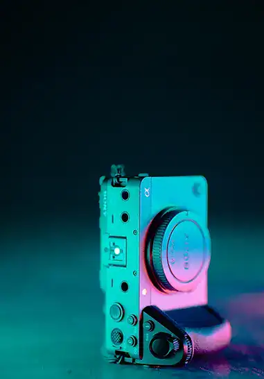1. High-tech digital camera with advanced features and vibrant lighting effects.
