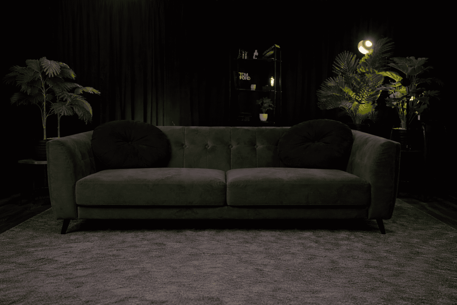 Coach setup in a dark professional video studio