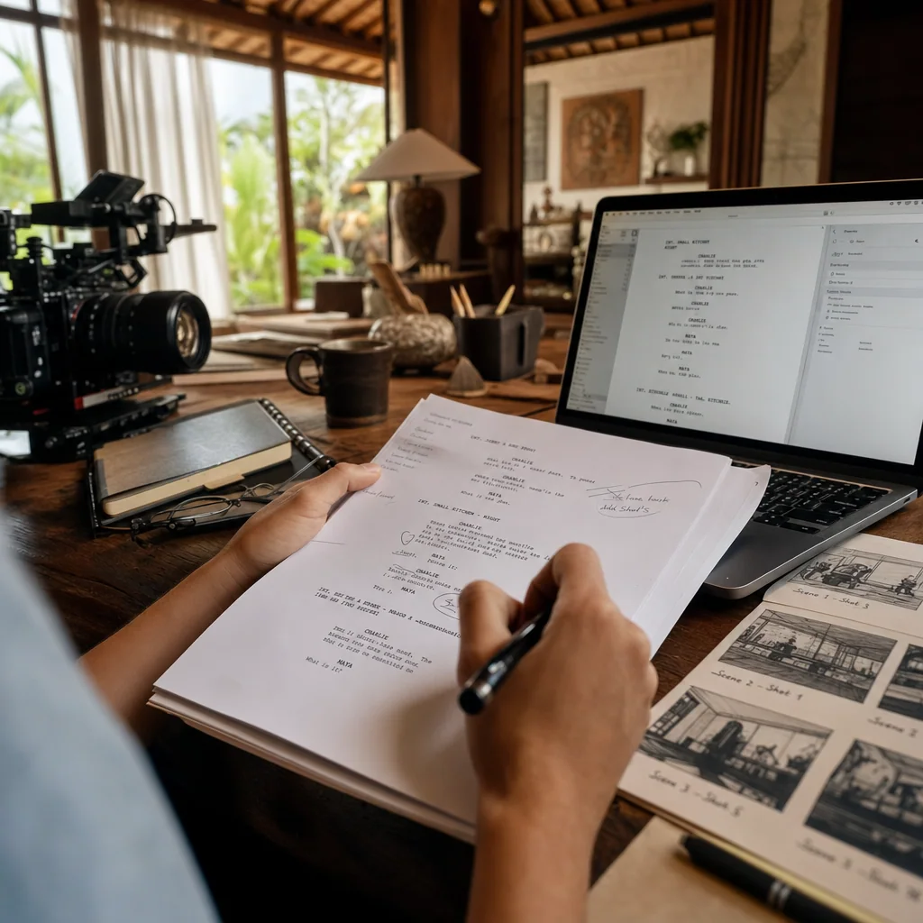 Configuration de production au Villo Studio pour les services de rédaction de scripts
